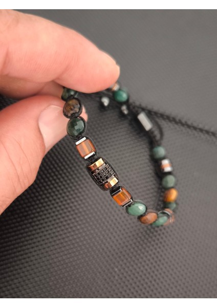 Kristal Kesim Yeşim-Kristal Kesim Kaplangözü-Damla Kehribar-Zirkon-Hematit Doğaltaş Bileklik Takı Aksesuar Erkek Bileklik fırsatları