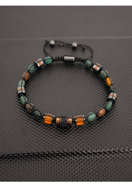 Kristal Kesim Yeşim-Kristal Kesim Kaplangözü-Damla Kehribar-Zirkon-Hematit Doğaltaş Bileklik Takı Aksesuar Erkek Bileklik