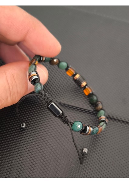 Kristal Kesim Yeşim-Kristal Kesim Kaplangözü-Damla Kehribar-Zirkon-Hematit Doğaltaş Bileklik Takı Aksesuar Erkek Bileklik