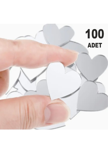 Dekor Süs Yuvarlak Ayna Gümüş Kalp 100X Adet Pleksi Dekoratif 2,5cm Pleksi Kendiden Yapışkanlı