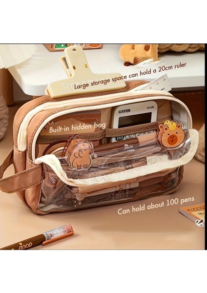 Capybara Kalem Kutusu Kapibara Kalemlik Büyük Kapasiteli Aksesuarlı (10 Sticker + 1 Doll Hediye)Geniş Büyük Boy fiyatları