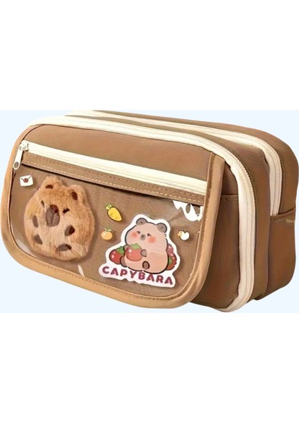 Capybara Kalem Kutusu Kapibara Kalemlik Büyük Kapasiteli Aksesuarlı (10 Sticker + 1 Doll Hediye)Geniş Büyük Boy modelleri