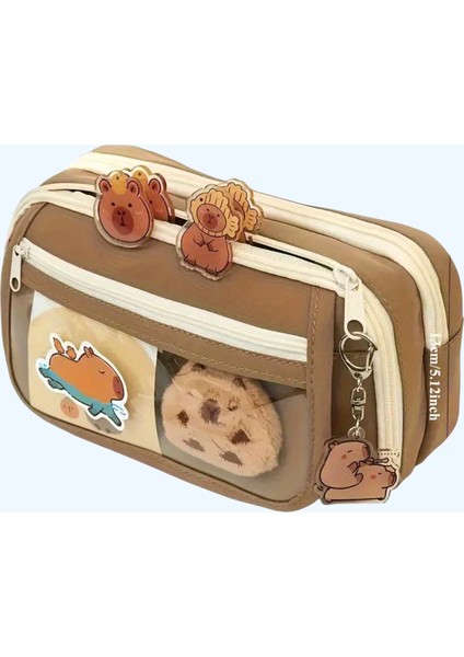 Capybara Kalem Kutusu Kapibara Kalemlik Büyük Kapasiteli Aksesuarlı (10 Sticker + 1 Doll Hediye)Geniş Büyük Boy fırsatları