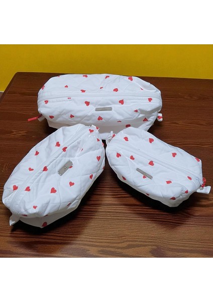 3'lü Set Kapitoneli Makyaj Çantası - Renkli Seyahat Çantası Organizer Bebek Bakım