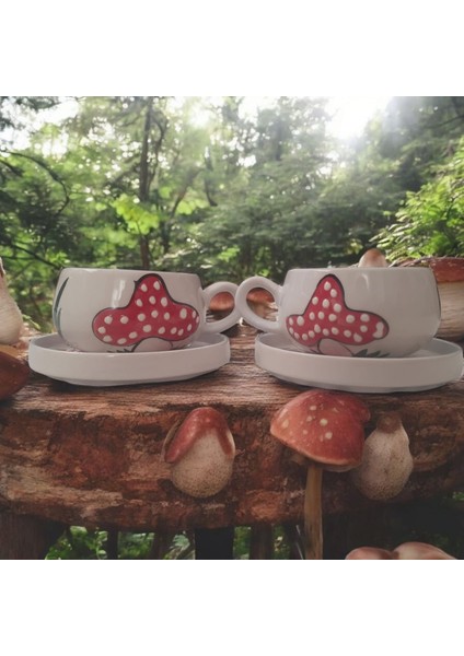 Seramik El Yapımı Büyük Mantar Desenli Tabaklı Fincan fiyatları