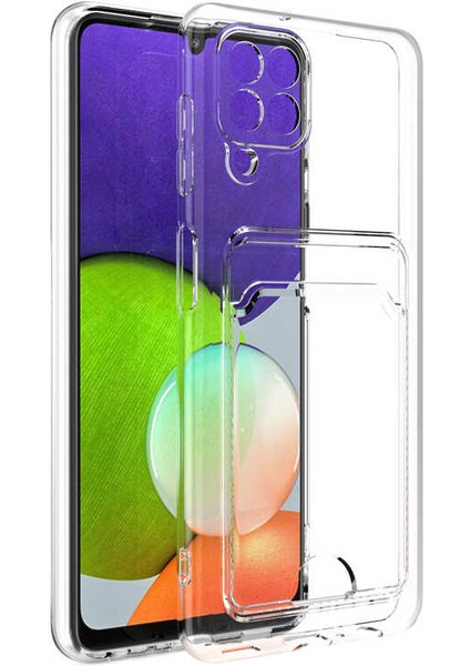 Galaxy M22 Kılıf Kartlıklı Şeffaf Mnc Setra Clear Silikon Kapak-Renksiz