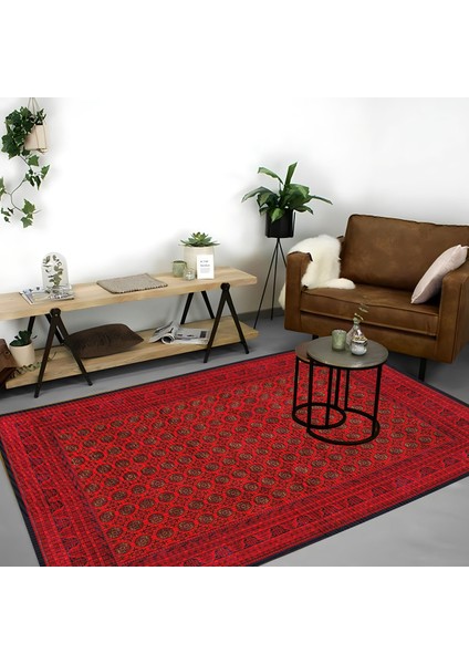 | Vintage Eskitme Tarz Otantik Minimalist Kırmızı | Yıkanabilir Halı