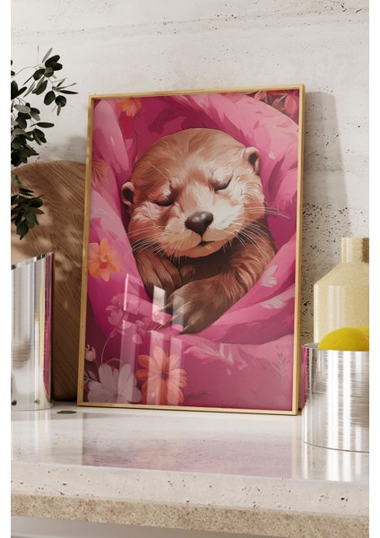 Ahşap Çerçeveli Tablo, Uykucu Su Samuru, Çocuk Odası Dekoru Poster No: 112501 fırsatları