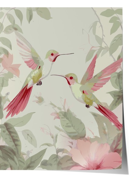 Çerçevesiz Poster, Doğa ve Kuş Illüstrasyonu, Yatak Odası Dekoru Poster No: 112547