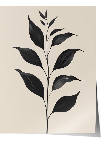 Çerçevesiz Poster, Minimal Yaprak Silueti – Siyah Beyaz, Ofis Dekoru Poster No: 112671
