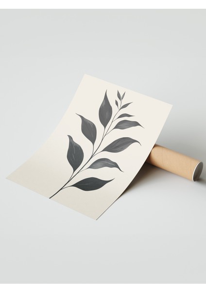 Çerçevesiz Poster, Minimal Yaprak Silueti – Siyah Beyaz, Ofis Dekoru Poster No: 112671 modelleri