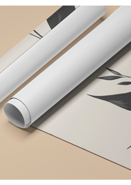 Çerçevesiz Poster, Minimal Yaprak Silueti – Siyah Beyaz, Ofis Dekoru Poster No: 112671 fırsatları
