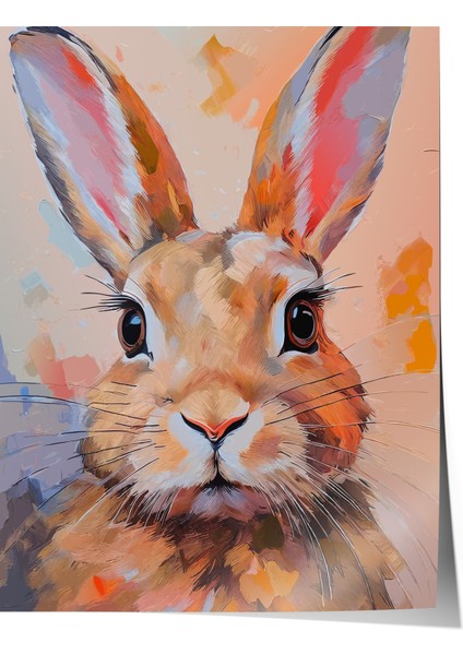 Çerçevesiz Poster, Tavşan Illüstrasyonu – Pastel Renkler, Çocuk Odası Dekoru Poster No: 112566
