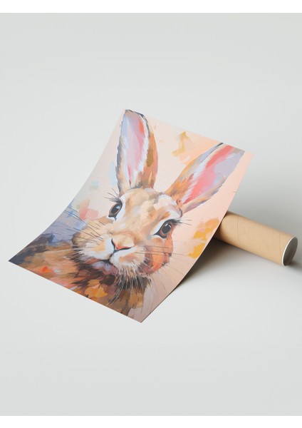 Çerçevesiz Poster, Tavşan Illüstrasyonu – Pastel Renkler, Çocuk Odası Dekoru Poster No: 112566 modelleri