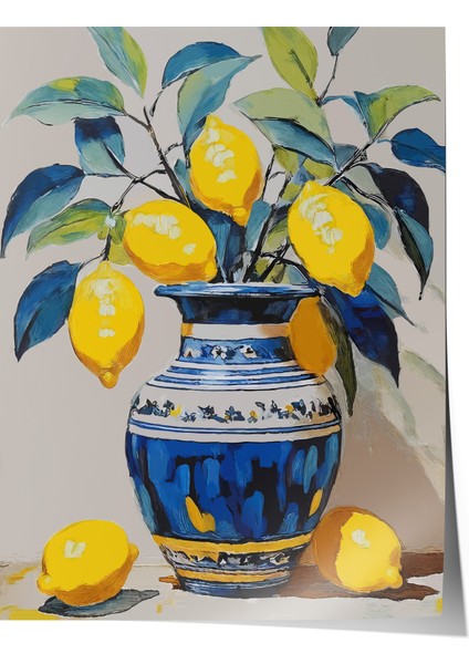 Çerçevesiz Poster, Limonlu Vazo – Canlı Renkler, Mutfak Dekoru Poster No: 113218