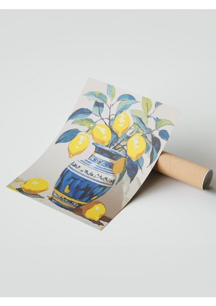 Çerçevesiz Poster, Limonlu Vazo – Canlı Renkler, Mutfak Dekoru Poster No: 113218 modelleri