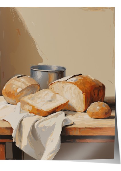 Çerçevesiz Poster, Ekmek ve Kahvaltı Sofrası – Rustik Hava, Mutfak Dekoru Poster No: 113196