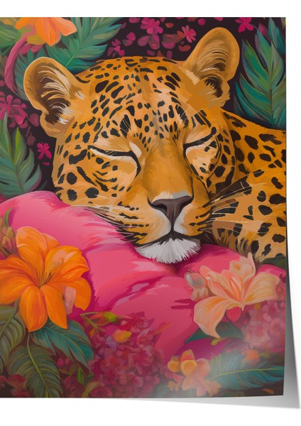 Çerçevesiz Poster, Leopar ve Çiçekler, Salon Dekoru Poster No: 112500
