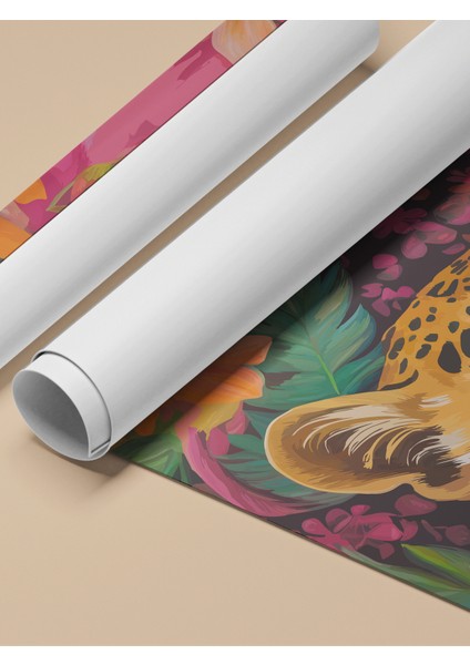 Çerçevesiz Poster, Leopar ve Çiçekler, Salon Dekoru Poster No: 112500 fırsatları