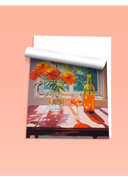 Çerçevesiz Poster, Pencerede Vazoda Turuncu Çiçekler, Mutfak Dekoru Poster No: 112467 fiyatları