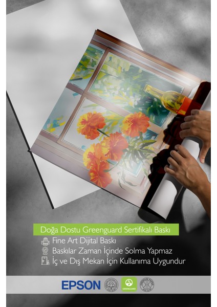 Çerçevesiz Poster, Pencerede Vazoda Turuncu Çiçekler, Mutfak Dekoru Poster No: 112467