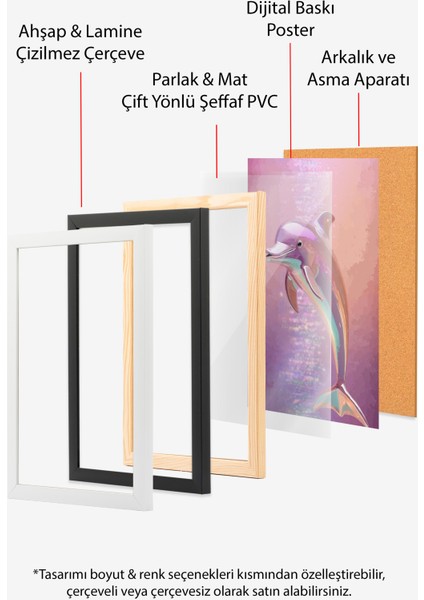 Ahşap Çerçeveli Tablo, Deniz Canlısı Illüstrasyonu, Yatak Odası Dekoru Poster No: 112703