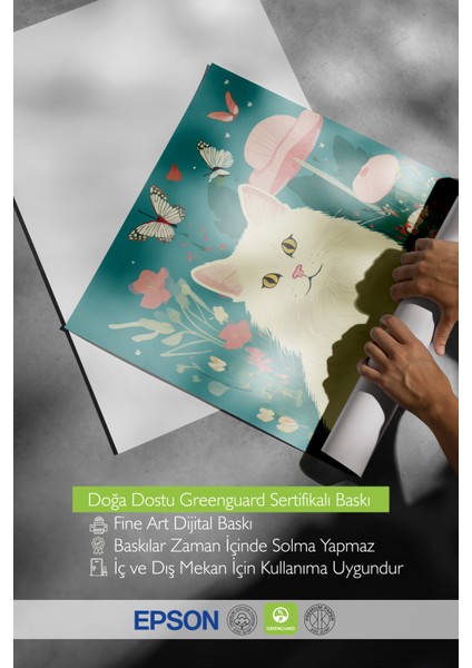 Çerçevesiz Poster, Ormanda Kedi Illüstrasyonu, Çocuk Odası Dekoru Poster No: 112456