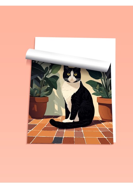 Çerçevesiz Poster, Saksıda Siyah Kedi – Minimal Sanat, Çalışma Odası Dekoru Poster No: 112567 fiyatları