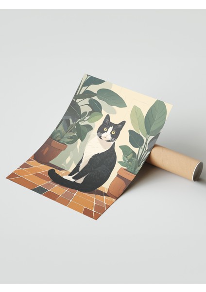 Çerçevesiz Poster, Saksıda Siyah Kedi – Minimal Sanat, Çalışma Odası Dekoru Poster No: 112567 modelleri