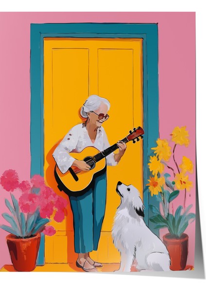 Çerçevesiz Poster, Kapı Önünde Gitar Çalan Adam, Genç Odası Dekoru Poster No: 112465