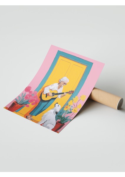 Çerçevesiz Poster, Kapı Önünde Gitar Çalan Adam, Genç Odası Dekoru Poster No: 112465 modelleri