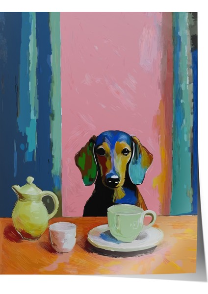 Çerçevesiz Poster, Köpek ve Kahve – Neşeli, Mutfak Dekoru Poster No: 112697