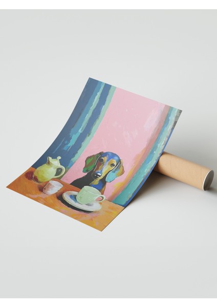 Çerçevesiz Poster, Köpek ve Kahve – Neşeli, Mutfak Dekoru Poster No: 112697 modelleri