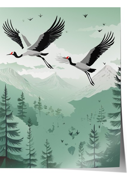 Çerçevesiz Poster, Uçan Turnalar – Doğa Manzarası, Salon Dekoru Poster No: 112673