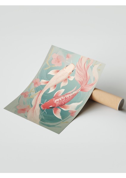 Çerçevesiz Poster, Koi Balıkları Illüstrasyonu, Salon Dekoru Poster No: 112383 modelleri