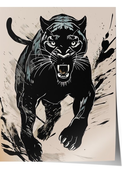 Çerçevesiz Poster, Siyah Panter Illüstrasyonu, Genç Odası Dekoru Poster No: 112542