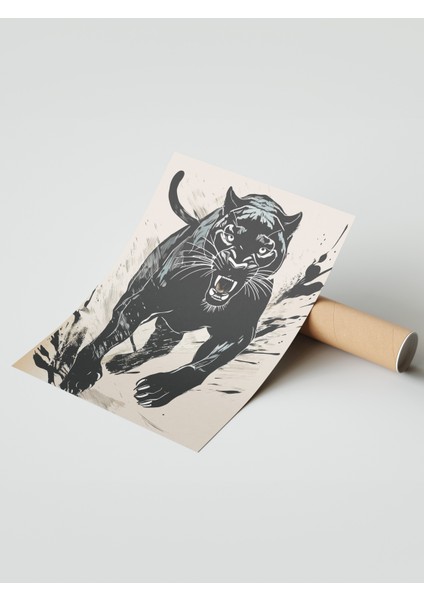 Çerçevesiz Poster, Siyah Panter Illüstrasyonu, Genç Odası Dekoru Poster No: 112542 modelleri