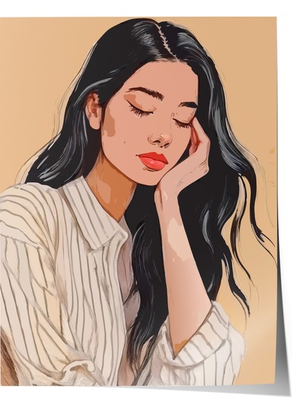 Çerçevesiz Poster, Düşünen Kadın Portre, Salon Dekoru Poster No: 112429