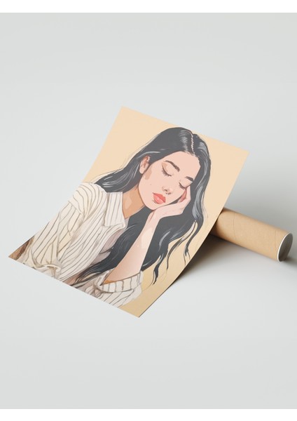 Çerçevesiz Poster, Düşünen Kadın Portre, Salon Dekoru Poster No: 112429 modelleri