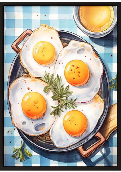 Siyah Çerçeveli Tablo, Kahvaltı Sofrası – Neşeli Tasarım, Mutfak Dekoru Poster No: 113050