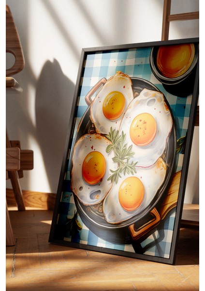 Siyah Çerçeveli Tablo, Kahvaltı Sofrası – Neşeli Tasarım, Mutfak Dekoru Poster No: 113050 fırsatları