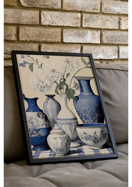Siyah Çerçeveli Tablo, Mavi Beyaz Vazo Koleksiyonu – Klasik Stil, Salon Dekoru Poster No: 113205 indirimleri
