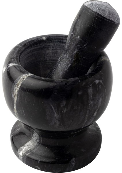 Mithra Life Lüks Doğal Desenli Ayaklı Siyah Mermer Oyma Havan ve Tokmak MIT1246