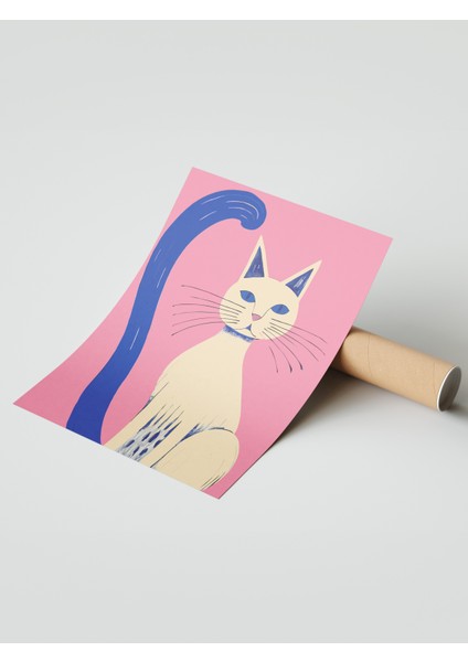 Çerçevesiz Poster, Minimal Kedi ve Mavi Kuyruk, Genç Odası Dekoru Poster No: 112466 modelleri