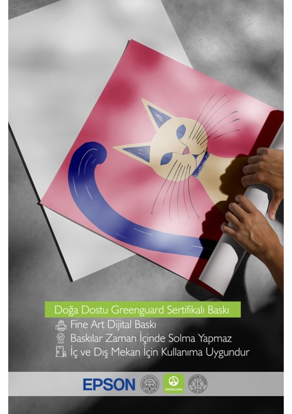 Çerçevesiz Poster, Minimal Kedi ve Mavi Kuyruk, Genç Odası Dekoru Poster No: 112466