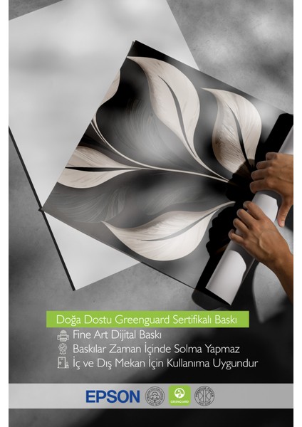 Beyaz Çerçeveli Tablo, Doğal Yaprak Deseni – Siyah Beyaz, Salon Dekoru Poster No: 112642