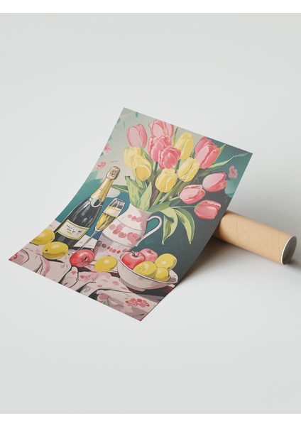 Çerçevesiz Poster, Şampanya ve Çiçekler – Kutlama Teması, Yatak Odası Dekoru Poster No: 113230 modelleri