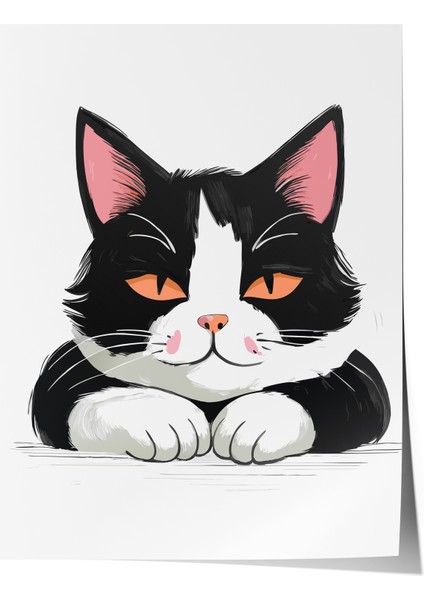 Çerçevesiz Poster, Siyah Beyaz Tuxedo Kedi, Genç Odası Dekoru Poster No: 112477