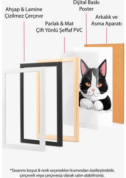 Çerçevesiz Poster, Siyah Beyaz Tuxedo Kedi, Genç Odası Dekoru Poster No: 112477 indirimleri