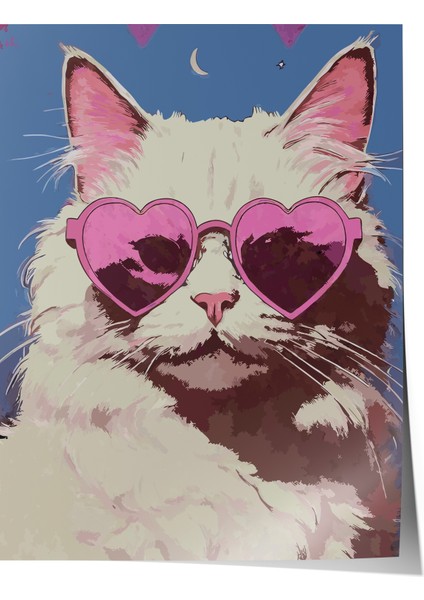Çerçevesiz Poster, Gözlüklü Kedi – Eğlenceli Stil, Genç Odası Dekoru Poster No: 112702